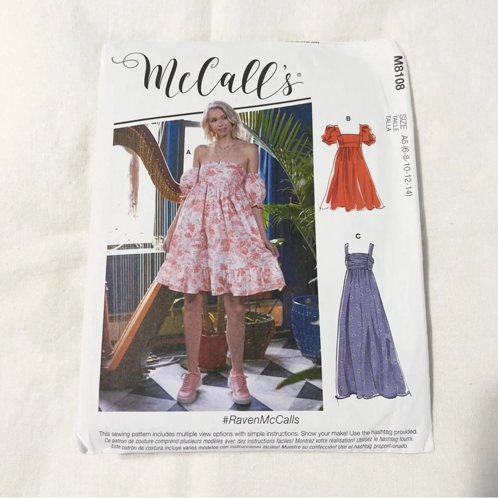 McCall’s M8108 Sewing Pattern Misses Dress Size A5 6-14 Uncut Factory Folded